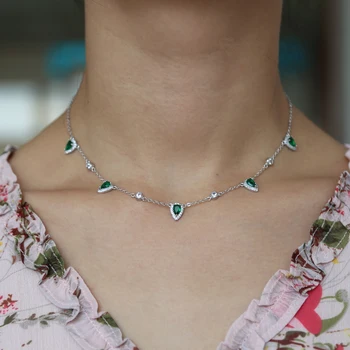 

Princess Noble Necklace Pendent Water Drop Created Emerald Elegent Collar Chain 32+10cm For Women Femme Fashion Jewelry Gift