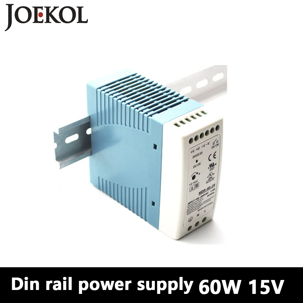 

MDR-60 Din Rail Power Supply 60W 15V 4A,Switching Power Supply AC 110v/220v Transformer To DC 15v,ac dc converter