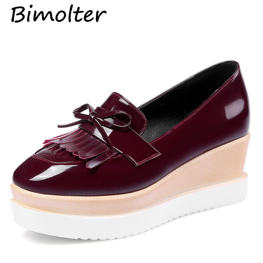 

Bimolter Autumn Spring Fashion Women Pumps Round Toe Wedges Shoes Casual Classics Platform Fringe Pumps Big Size 32-43 PCEB020