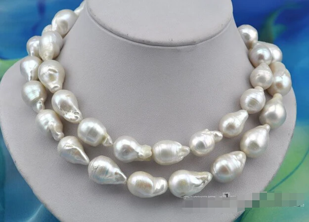 

FREE shipping>>>>32"16x25mm baroque white reborn keshi pearl necklace new