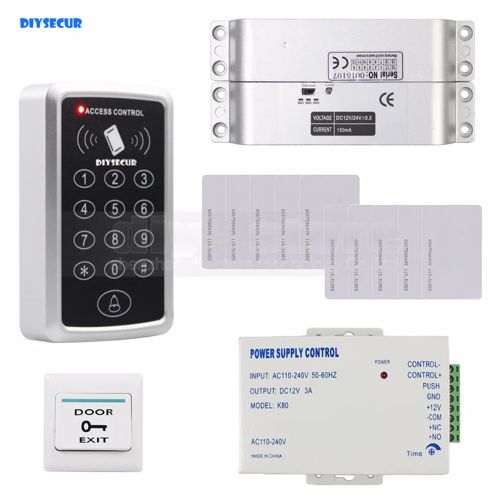 DIYSECUR 125 кГц RFID Клавиатура система контроля доступа полный комплект+ Электрический откидной Болт замок врезной электрозамок