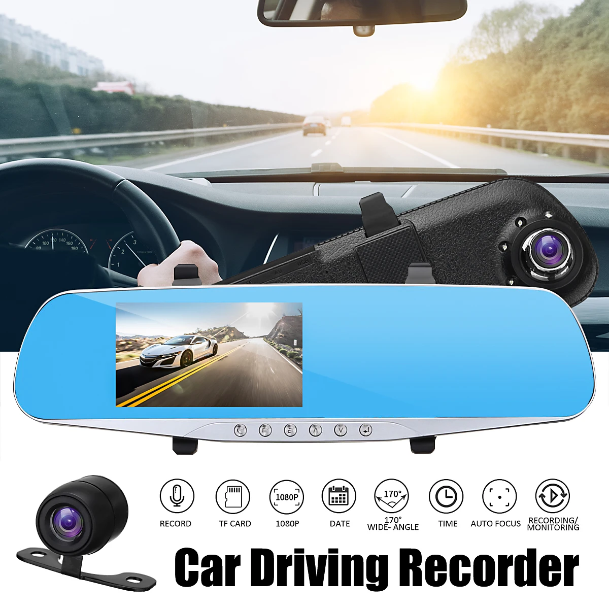 

4.3 Inch Dual Lens Car DVR Camera Full HD 1080P Video Recorder Registrator Camcorder Dashcam Rear View Mirror Reverse Camera