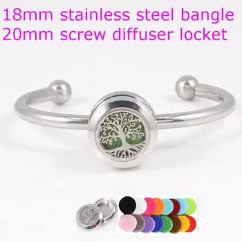 

10pcs Tree of Life Diffuser Bangle 20mm Perfume Locket Bangle Round Stainless steel Aromatherapy Essential Oil Diffuser Bangle