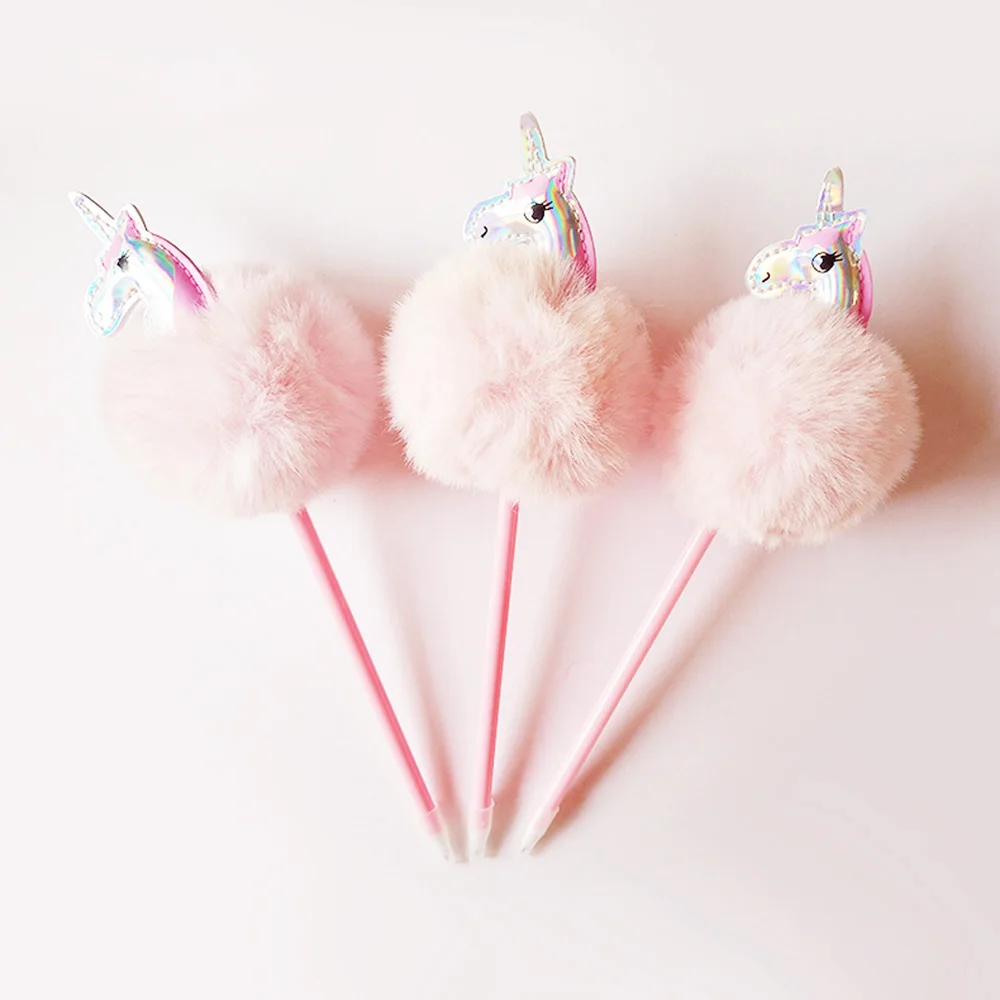 

1 Pcs Unicorn Cute Kawaii Plush ball Ballpoint Pen Creative Pink Ball Pens For Kids Writing Korean Stationery Student