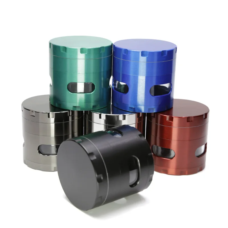 

New Zinc Alloy Metal Grinder Four Layers Chamfer Transparent Window In Side Weed Herb Tobacco Grinder Smoking Accessories