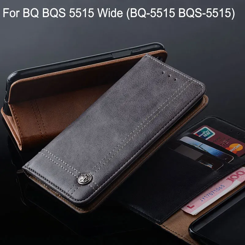 Для BQ BQS 5515 широкий кожаный чехол откидная крышка с подставкой слот для карты без