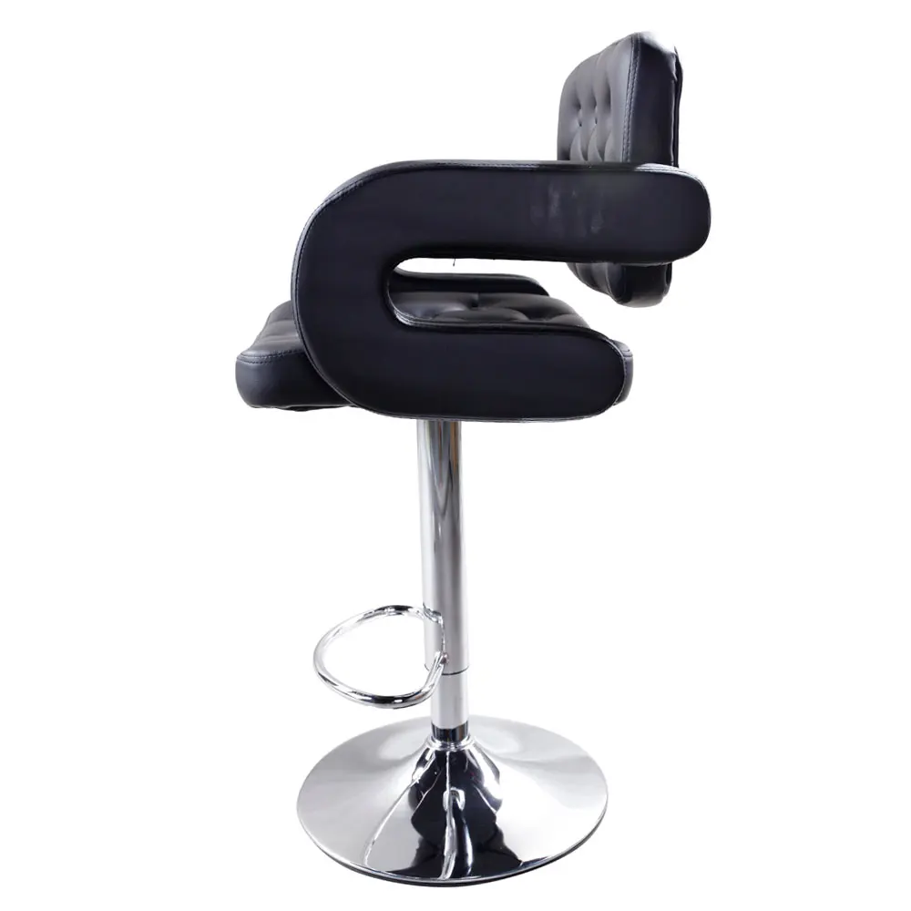 Adjustable Metal Bar Stool 2pcs Black Faux Leather Swivel Gas Lift Bar Chair Button Tufted with Armrest Footrest Dropshipping