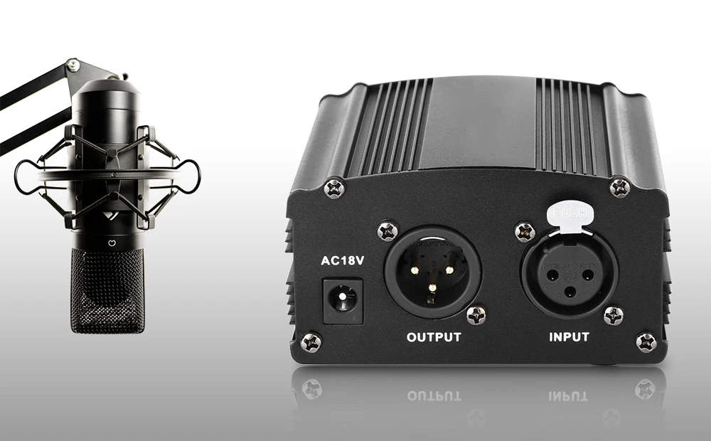 OGV 48 В фантомный источник питания с одним XLR аудио кабелем и AC110V 220 в ЕС адаптер для конденсаторного микрофона Запись голоса