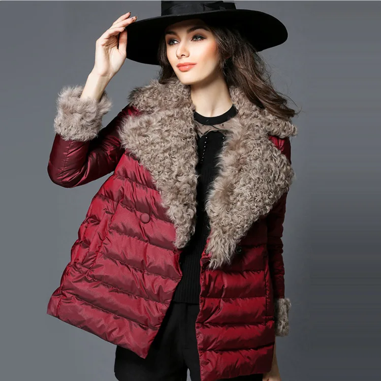 GABREBI 2016 New Arrivals Winter Womens Down Jackets Thick Wool Snow Down Coats A Line Parka