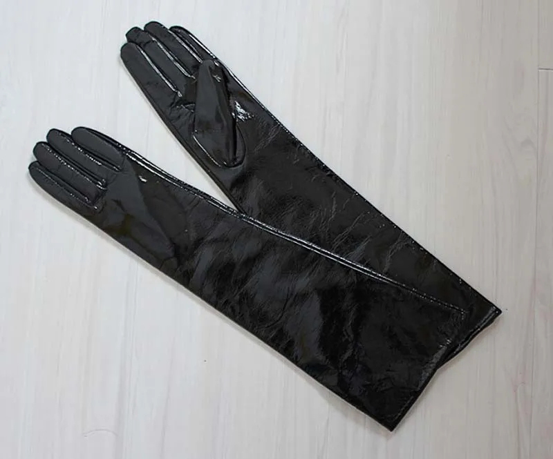 40 см(15,7") длинный простой стиль натуральная лакированная кожа Локоть вечерние длинные перчатки черный