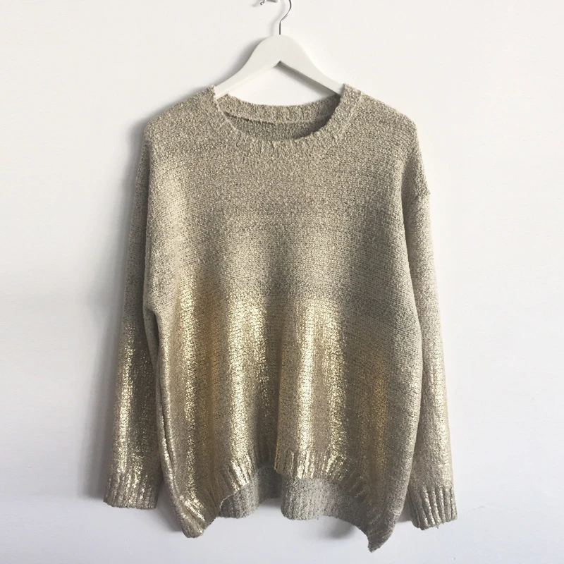 16女性のファッションゴールドセーターレディース箔シルバープルオーバートップス女性短いニットウールセーター冬服 Sweaters Ladies Knit Wool Sweatergold Sweater Aliexpress
