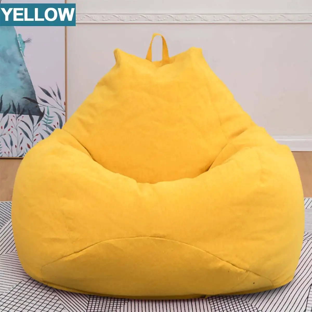 Ленивый BeanBag диваны без наполнителя льняная ткань шезлонг кресло мешок Чехлы стулья пуф слоеного дивана татами мебель для гостиной - Цвет: Yellow M
