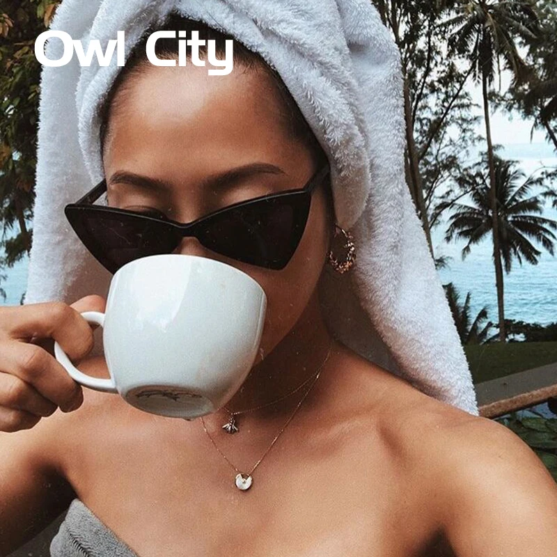 

Owl City Vintage Women Sunglasses Triangle Black Ladies Sunglass Retro Red Color Eyewear Gradient Lens Cat Eye Sun Glasses