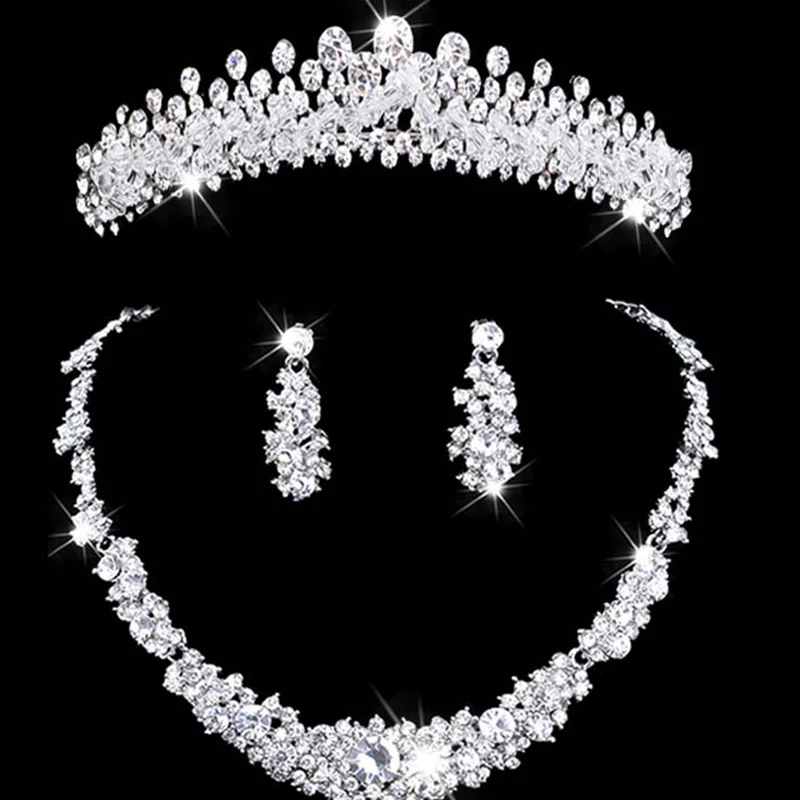 

crystal jewelry set rhinestone wedding jewelry necklace and earring sets necklace women set Bridal Crown Necklace Earring Set