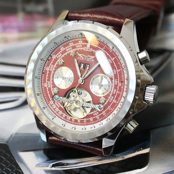 

Amazing! Red !!!Dial Tourbillon Mens Automatic Mechanical Leather Sports Watches