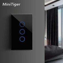 MiniTiger EU/US/UK/AU Interruptor táctil de luz de casa inteligente estándar para Interruptor táctil de pared LED 1/2/3 Gang 1 Way Cristal de cristal sin Wifi