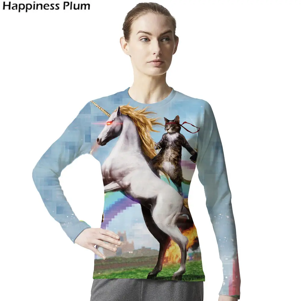 Unicorn Shirt Cat T Shirt Women Long Sleeve Brand Clothing Gun