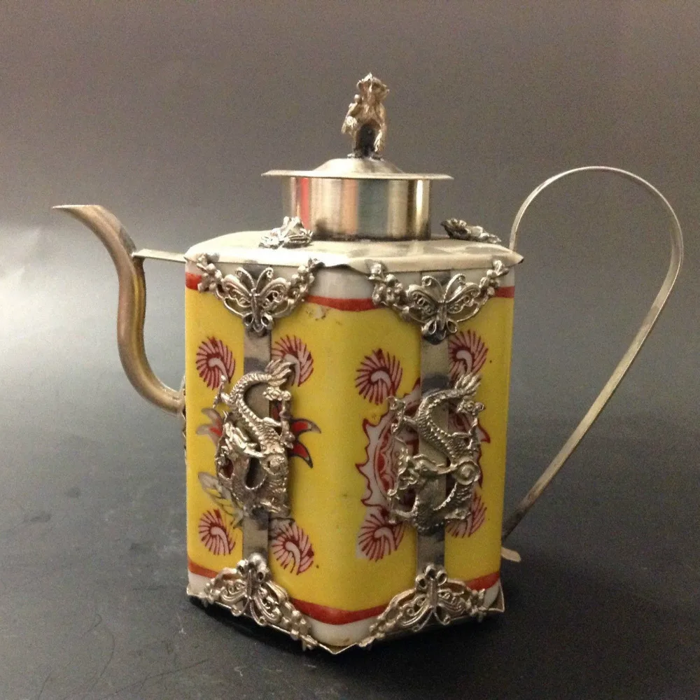 BOUTIQUE COLLECTIBLE MIAO SILVER HANDWORK CARVED PEACOCK TEAPOT