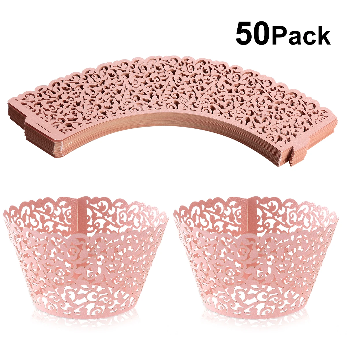 

50pcs Cut Cupcake Wrappers Decor Wedding Birthday Party Baby Shower Wrap (Pink)