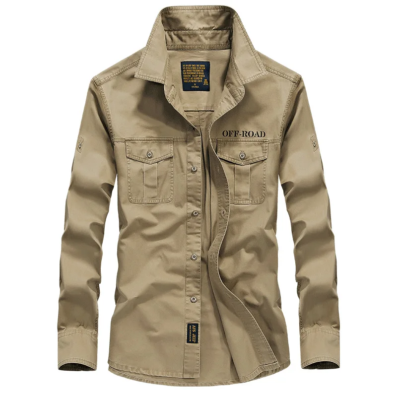 Clothing Men Casual Shirts Cotton Long Sleeve Camiseta Masculina Denim Shirt Men Army Military Black Khaki Size S-4XL, 5XL Mallzona