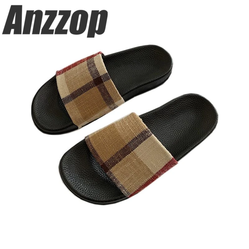 

2019 summer color matching slippers brand casual word fashion couple flat bottom non-slip comfortable luxury beach slippers