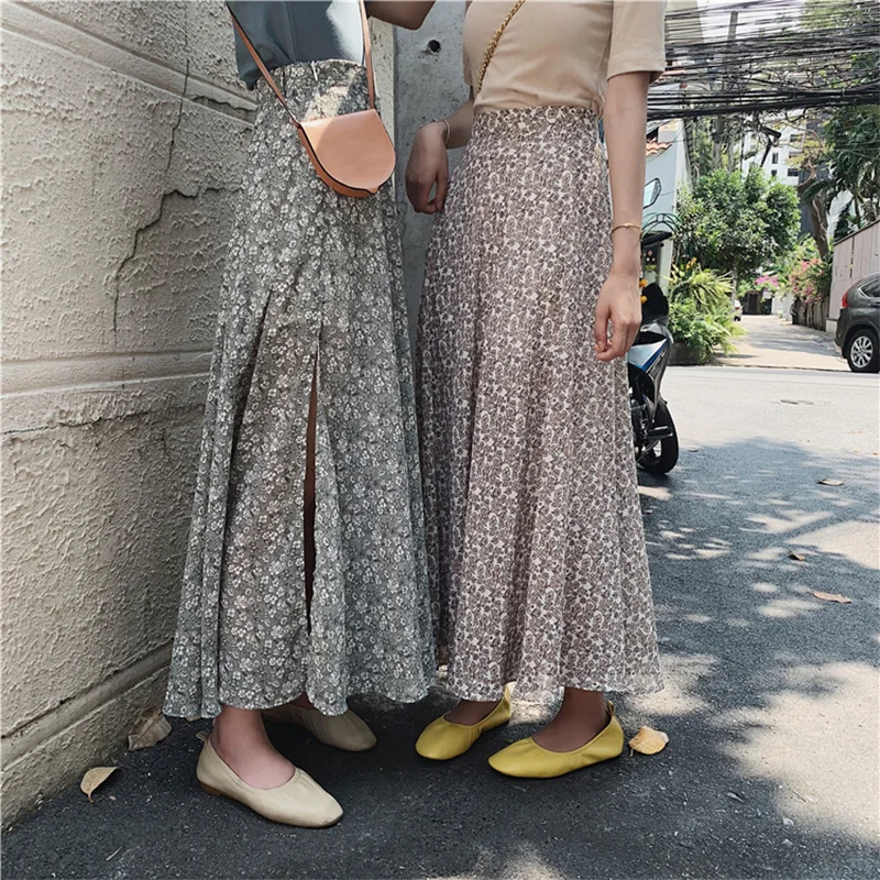 

2019 Summer Women Maxi Skirts Bottom Korean Boho Bohemian Ladies Floral Printed High Waist Holiday Long Beach Skirt Women Female