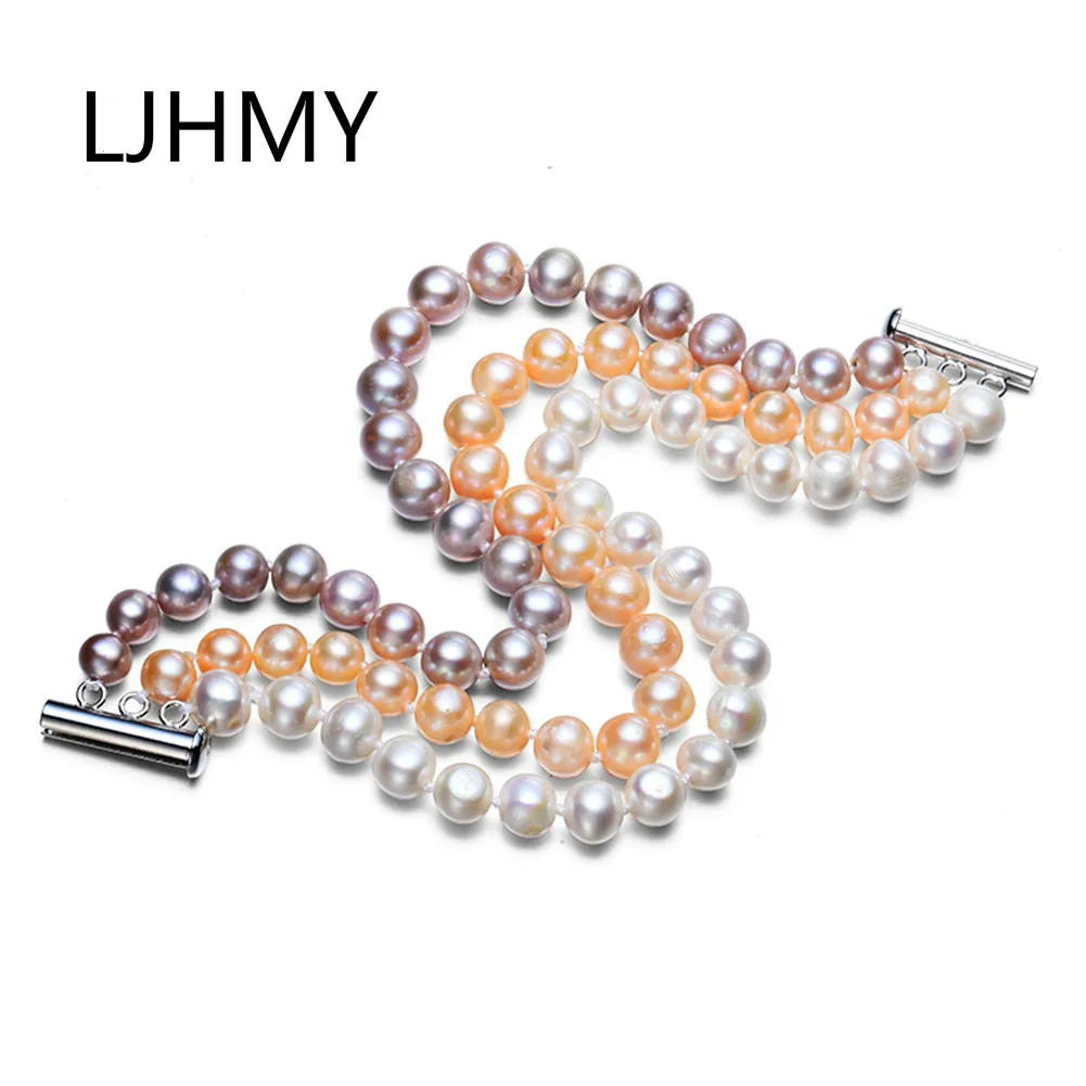 LJHMY 925 высокий блеск жемчужный браслет белый розовый фиолетовый смешанный цвет