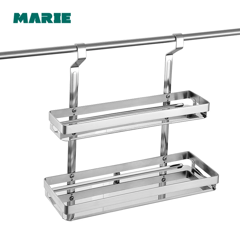 Bathroom Shelves 2 Layer Rack Metal Washing Shower Shampoo Cosmetic Storage Bath Basket Shelf with hang lever