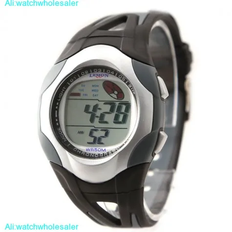 Цифровые наручные часы ALEXIS Date Alarm цвет задняя подсветка водостойкость черный с красным цветной ремешок Мужские спортивные часы