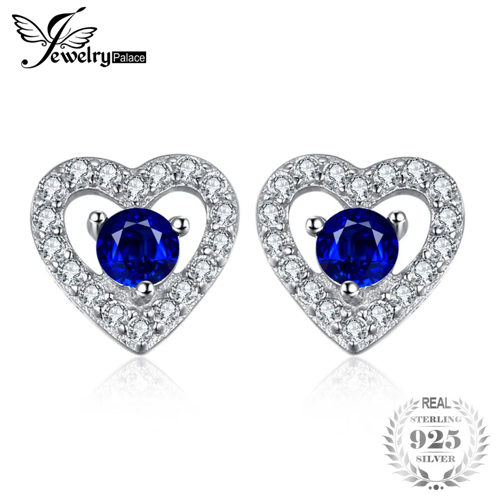 

JewelryPalace Love Heart Created Blue Spinel Stud Earrings S925 Sterling Silver Fine Jewelry For Women Trend Earrings