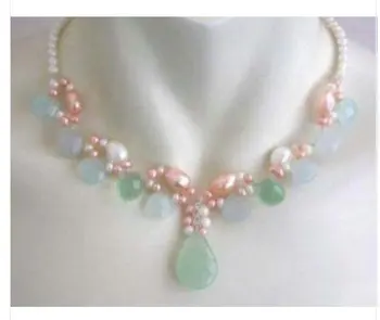 

Multicolor White Pink pearl opal heart bead Necklace