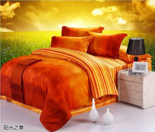 luxury 100 egyptian cotton designer orange brand bedding sets king red orange sheets