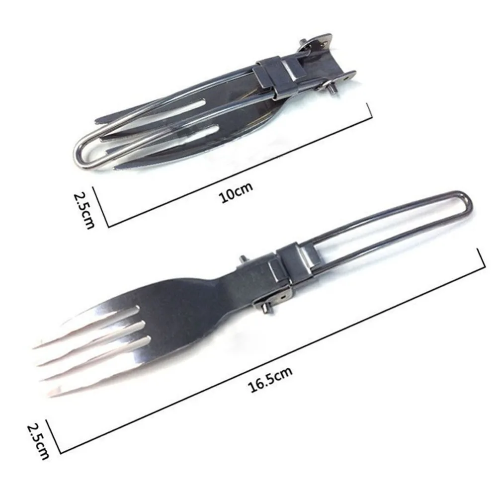 2017 Nuevo portátil al aire libre Camping Survival Set Picnic vajilla de acero inoxidable plegable tenedor y cuchara Tab