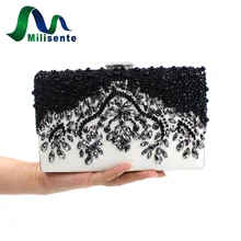 Milisente Brand Women Envelope Clutch Bags Black Vintage Evening Bag Beaded Pearl Purses