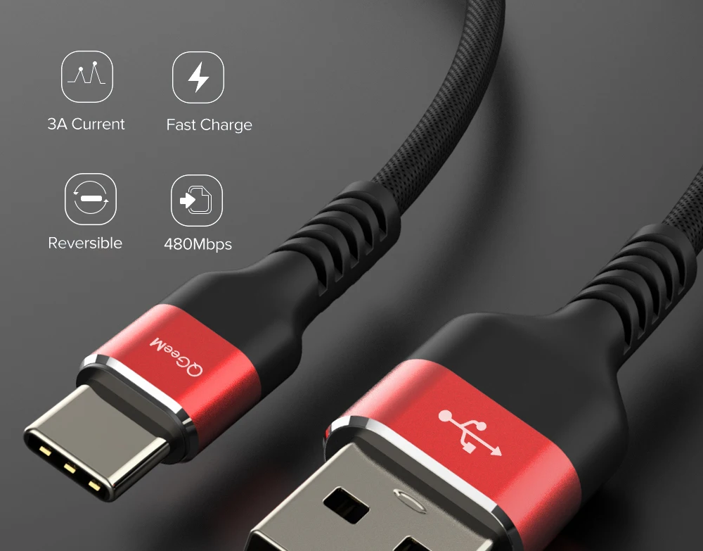 QGEEM usb type-C кабель USB-C для быстрой зарядки мобильных телефонов USB кабель для samsung Galaxy S9 huawei mate 20 Xiaomi usb type-C