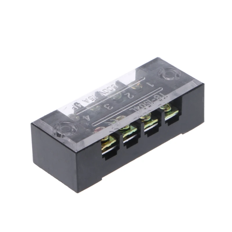 

600V 15A 4 Positions Dual Rows Covered Barrier Screw Terminal Block Strip