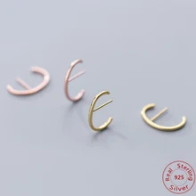 Минималистский C Форма серьги стержня стерлингового серебра роза золотой цвет геометрический классический и простой крошечные серьги для Для женщин