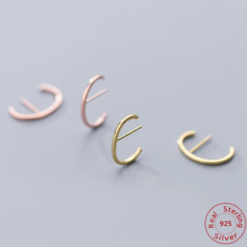 

Minimalist C Shape Stud Earrings 100% Sterling Silver Rose Gold Color Geometric Classic and Simple Tiny Earrings For Women