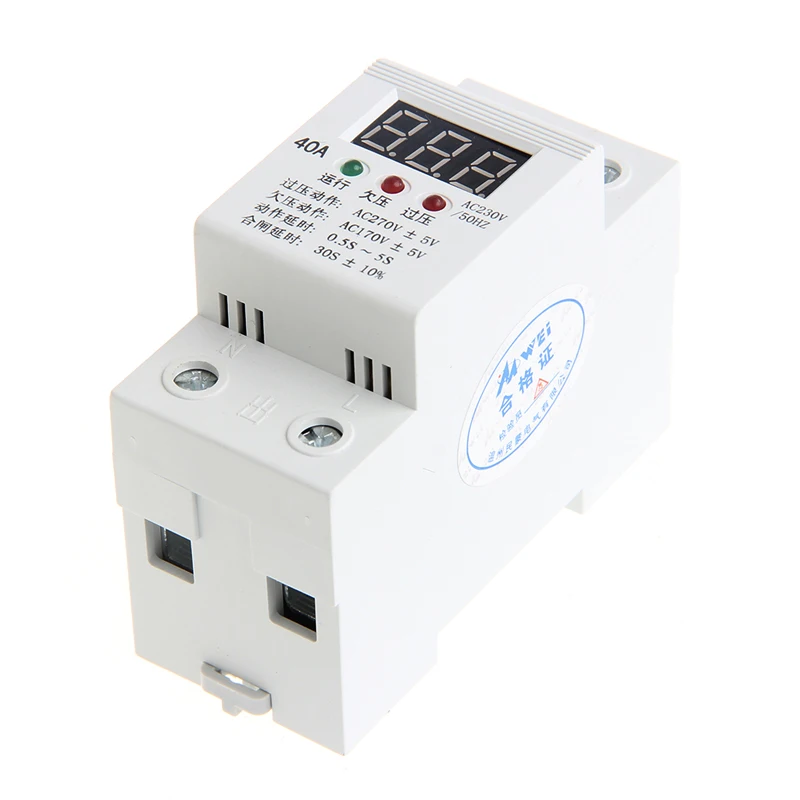 40A 220V Automatic Reconnect Over Under Voltage Protection Relay w