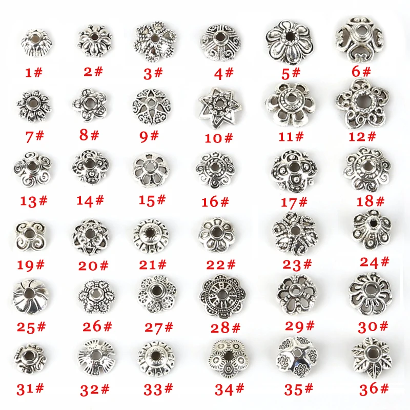 

35 Styles Mixed Tibetan Antique Silver Color Flower Bead End Caps For Jewelry Making Findings Needlework Diy Accessories