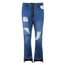 Расклешенные штаны дырявые джинсы для женщин, женские рваные, стретч-скинни, рваные расклешенные брюки, джинсовые штаны, рваные джинсы