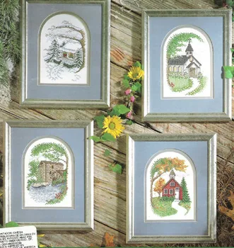 

Fishxx Cross Stitch Kit C028 Scenery Trees Seasons Spring Summer Autumn And Winter Rural Scenery