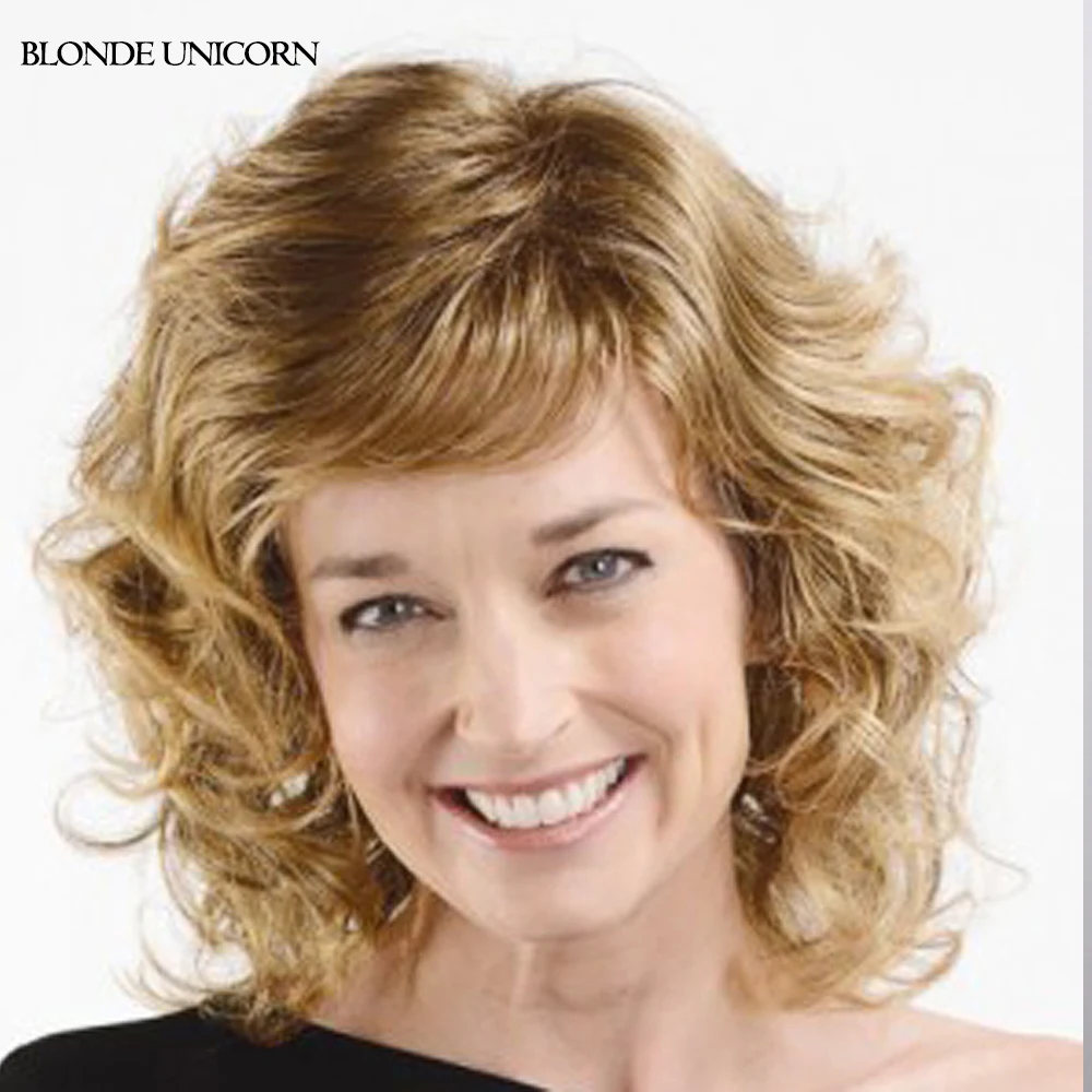 

Blonde Unicorn Medium Long Curly Bob Wigs Blonde Wig Side Parting Stylish Synthetic Wigs For Women Global Free Shipping
