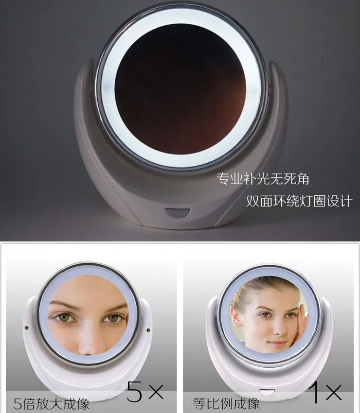 

Desktop LED Double sided Swivel Cosmetic Makeup Mirror Lady Beauty Facial Light Illuminated Lighted 5x 1x Magnification Bathroom