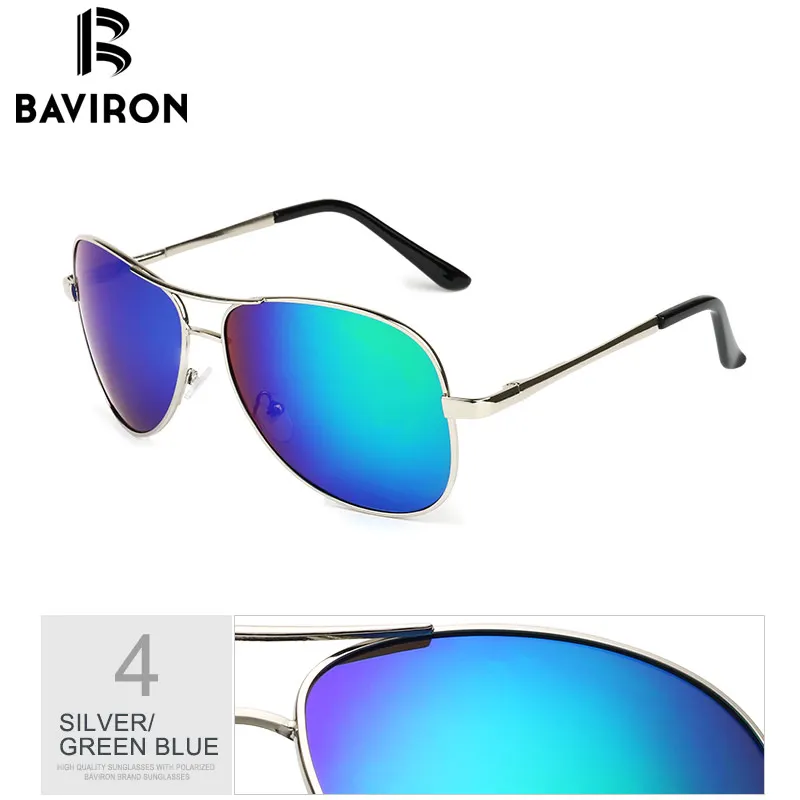 Поляризационные солнцезащитные очки BAVIRON Pilot, мужские солнцезащитные очки, женские зеркальные солнцезащитные очки uva uvb, поляризованные очки для вождения, Мужские поляризационные очки UV400 - Цвет линз: Silver Blue Green