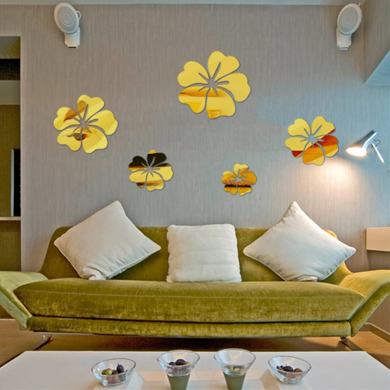

5pcs/set Flower Pattern Mirror Surface Wall Stickers DIY Wall Sticker For Home Bathroom Decoration Removable Vinyl Wall Decal