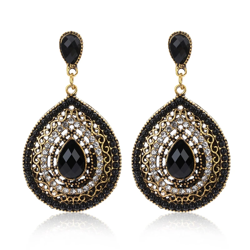 

1 Pair Vintage Drop Earrings For Women Ethnic Resin Multicolor Bead Large Bohemia Dangle Earrings Statement Jewelry Gifts 2019