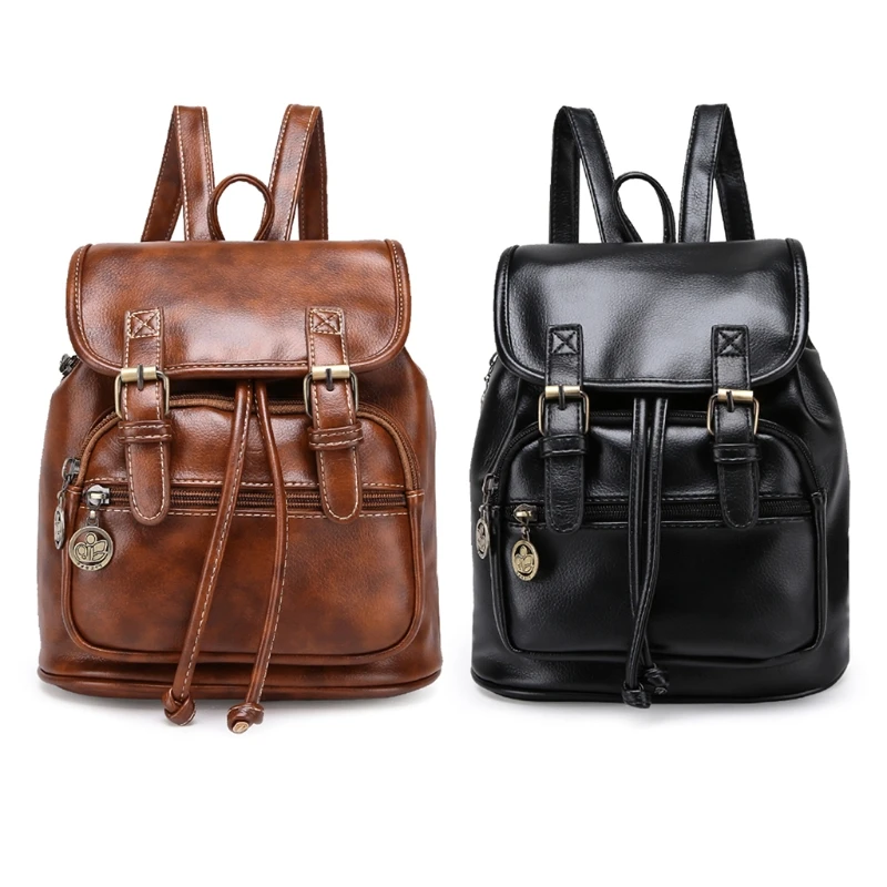 

Fashion Women Business 910B Travel Drawstring Pu Leather Retro Backpack Waterproof Sports bag