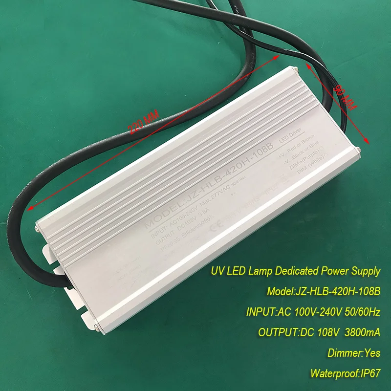 

3.8A 420W IP67 waterproof Constant current source for UV LED module gel curing lamps INPUT AC 100V-240V OUTPUT DC 108 V 3800 mA
