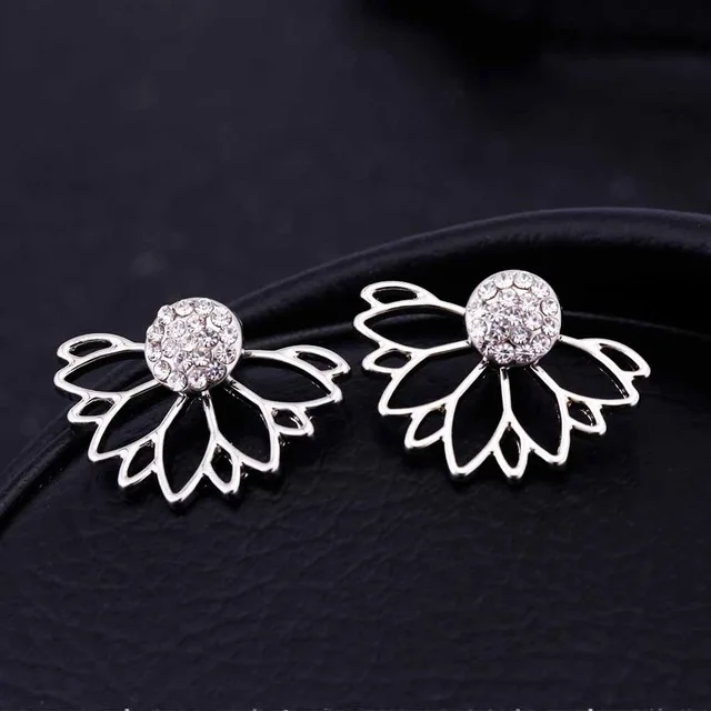 Vienkim новые серьги-гвоздики в виде цветка с кристаллами лотоса для женщин, модные ювелирные изделия, двухсторонние Позолоченные посеребренные серьги - Окраска металла: Silver